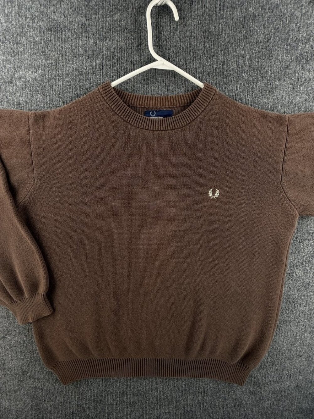 Fred Perry Heavyweight Brown Large Pullover Long Sleeve Sweater Cotton Logo Mens